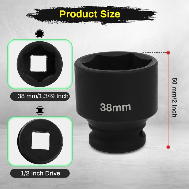 SUNKOO 1/2 Inch Drive 38mm Deep Impact Socket, CR-MO 6 Point Heavy Duty Metric Axle Nut Socket for Easy Removal of Axle and Wheel Hub Nuts - Image 2
